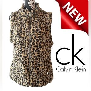 NWT Calvin Klein Sherpa Leopard Print Vest – Size Large